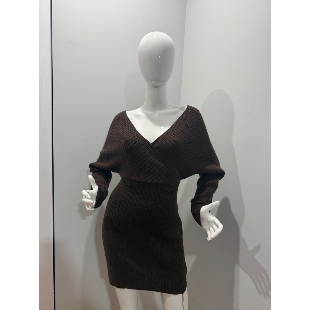 Commense Criss Cross Cinched Sweater Dress Brown size XS - Picture 3 of 8